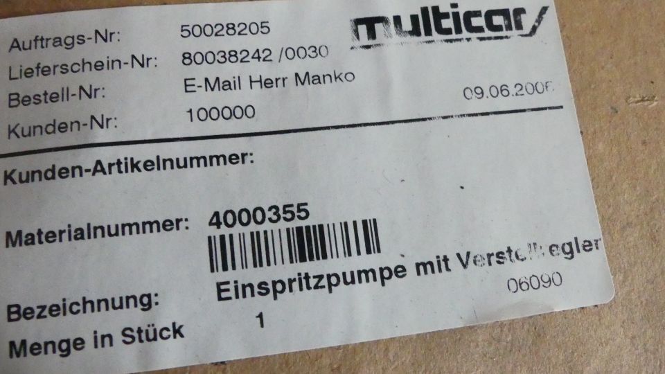 Multicar; Einspritzpumpe in Nordhausen