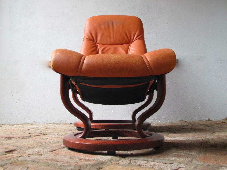 LOUNGE CHAIR LEDERSESSEL COGNAC STRESSLESS EKORNES VINTAGE in Diez