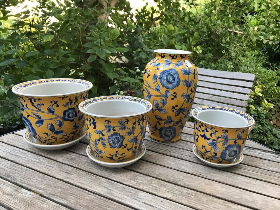 Blumenvase Landhaus Dekoration Keramik gelb blau in Ladenburg