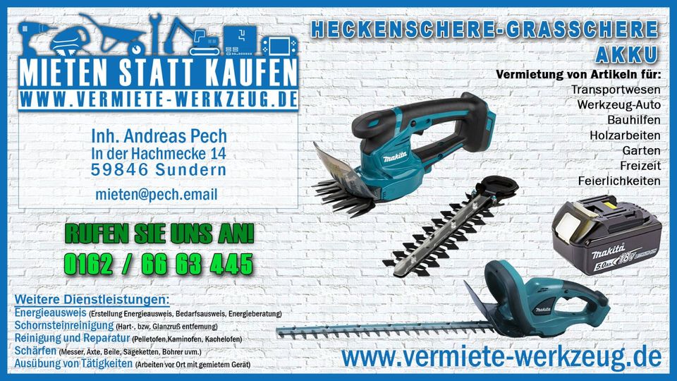 ⚡ Mieten Akku Heckenschere Grasschere Rasentrimmer Makita ⚡ in Sundern (Sauerland)