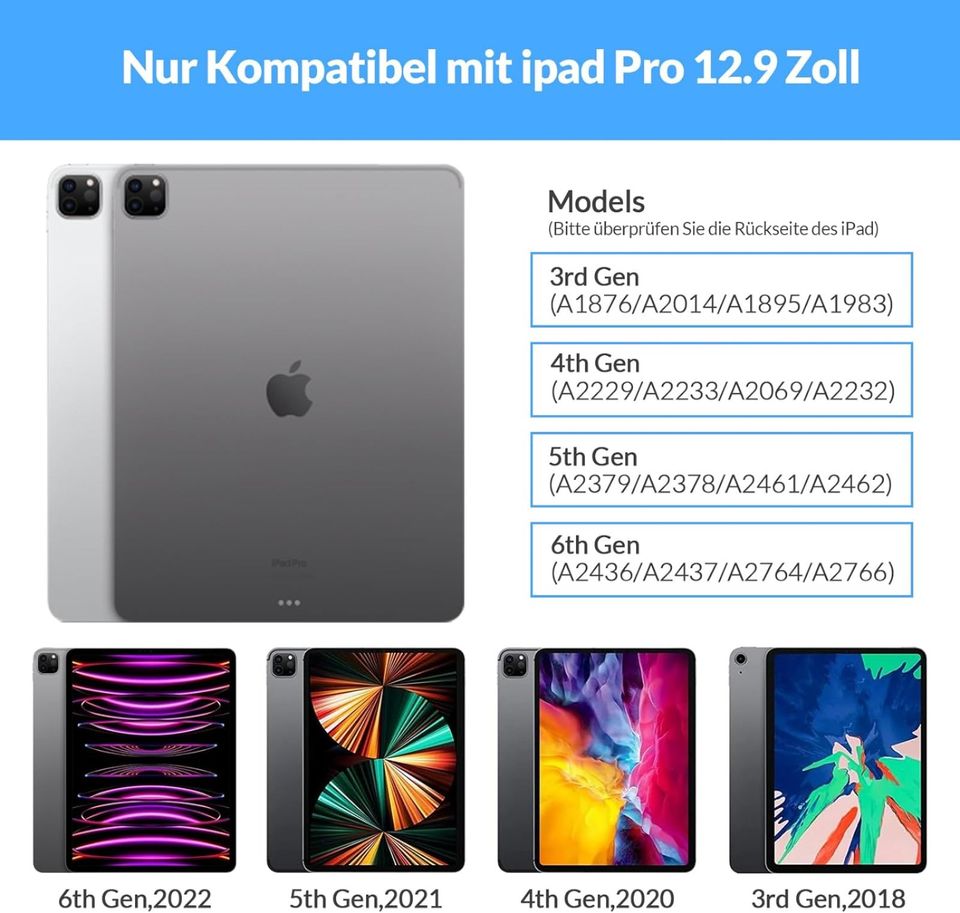Rii Tastatur Hülle für iPad Pro 12.9 (3., 4., 5., 6. Gen), Solar in Stockelsdorf