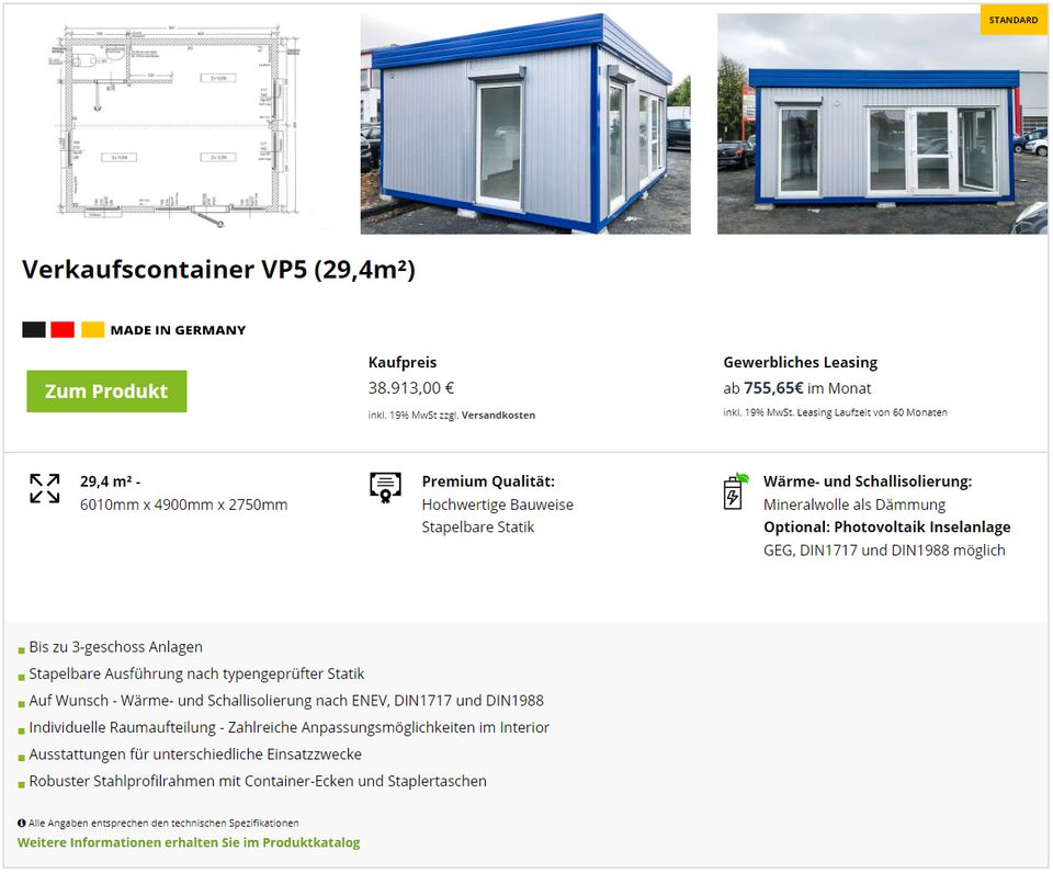 Verkaufscontainer, Verkaufspavillon "HIGH QUALITY" in Lemgo