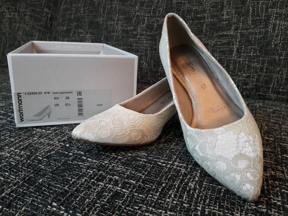 Brautschuhe Hochzeitsschuhe mit Spitze ivory Gr. 36 von Tamaris in Geisa