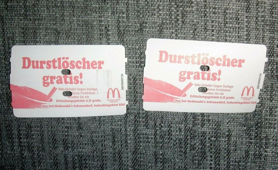 2 Gutscheine  McDonald´s Schwandorf  Erfrischungsgetränk 0,3l in Bodenwöhr