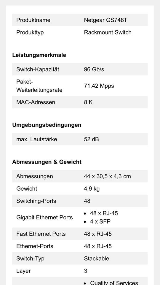 Netgear GS748T-500EUS 48-Port Gigabit Ethernet Smart Switch in Obernkirchen