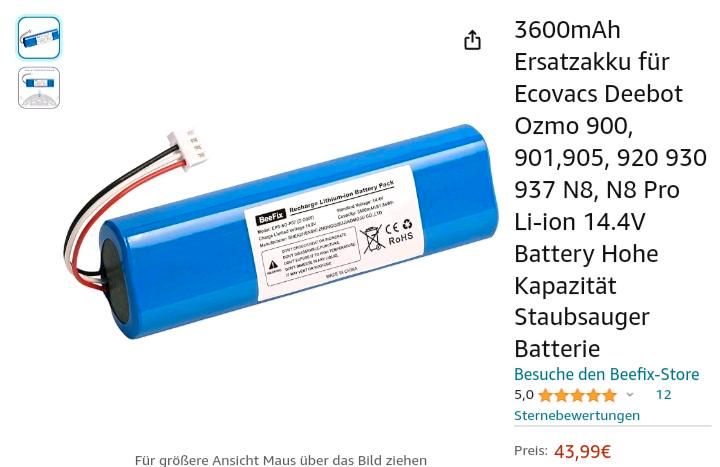 3600mAh Ersatzakku für Ecovacs Deebot Ozmo in Rabenau