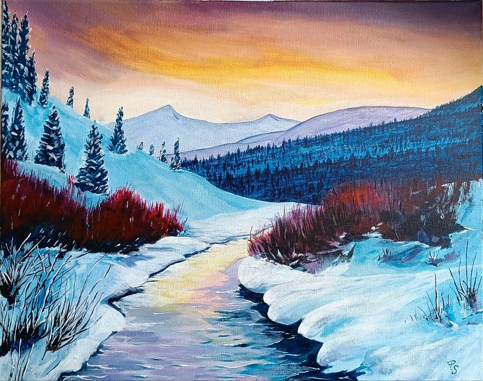 Acrylbild auf Leinwand ( Fluss im Winter  ) 40x50cm in Herscheid