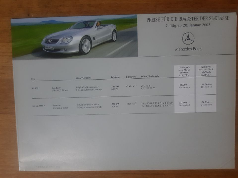 PRODUKTINFORMATION PROSPEKT MEDRCEDES BENZ SL R129 300 SL-24 30 in Wiesbaden