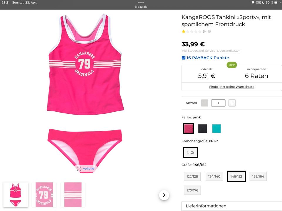 KangaROOS Tankini Sporty, mit sportlichem Frontdruck,Größe146/152 in  Schleswig-Holstein - Lütjenburg | eBay Kleinanzeigen ist jetzt Kleinanzeigen