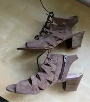 Raffiniert gebundene Sandalen Absatz Leder Reißverschluss taupe Brandenburg - Rangsdorf Vorschau