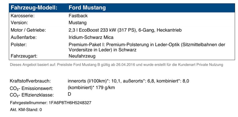 Ford Mustang EcoBoost 2.3, 2017 in Münster