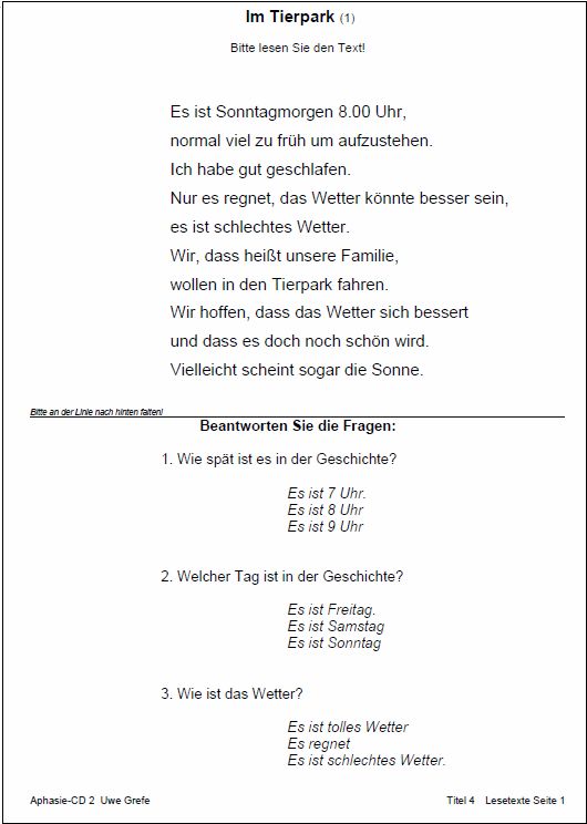 Logopädie: Arbeitsvorlagen (Nr. 2) mittelschw. / leichte Aphasie in Lemgo