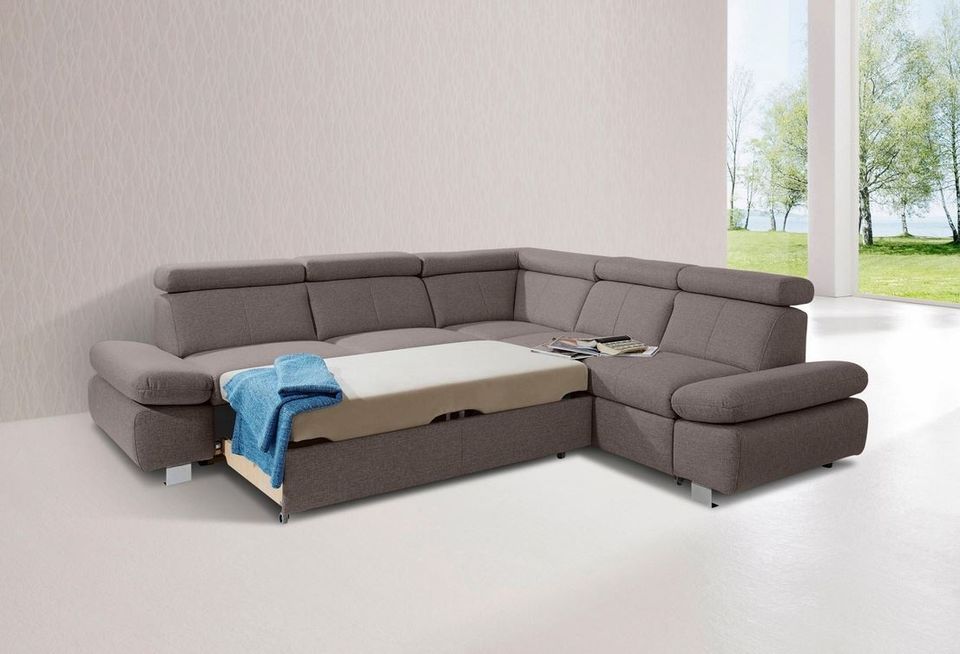 Ecksofa Beige ★ 274x254 cm Schlaffunktion Bettkasten Couch Happy in Köln