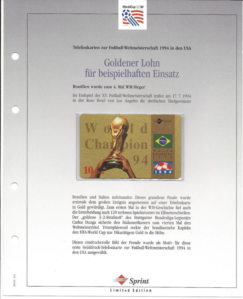 20 Telefonkarten Album limitiert Limited Edition Fußball WM94 in Waldau