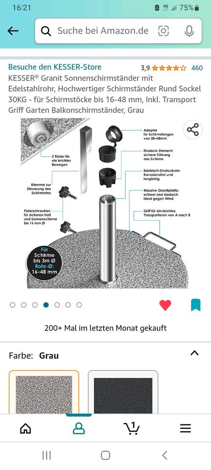 Neuer Sonnenschirmständer 30kg , Granit von Kesser in Bückeburg