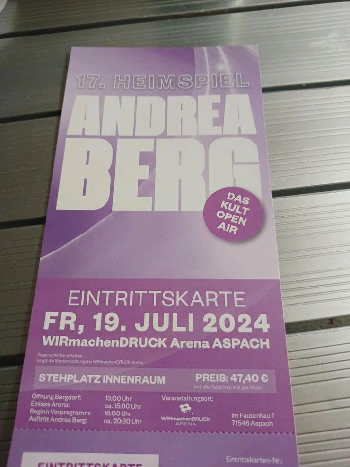 Eintrittskarte Andrea Berg in Tiefenbach Kr Passau