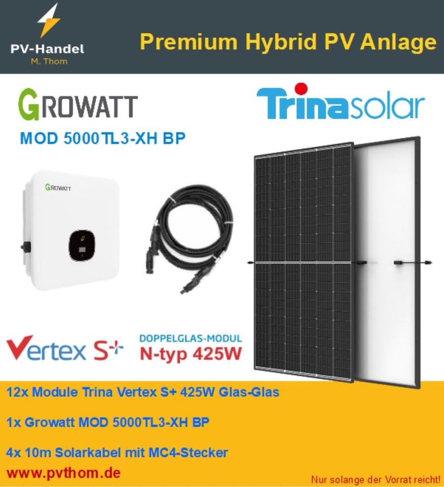 Solaranlage 5KW Komplettpaket PV Wechselrichter Growatt Hybrid 3