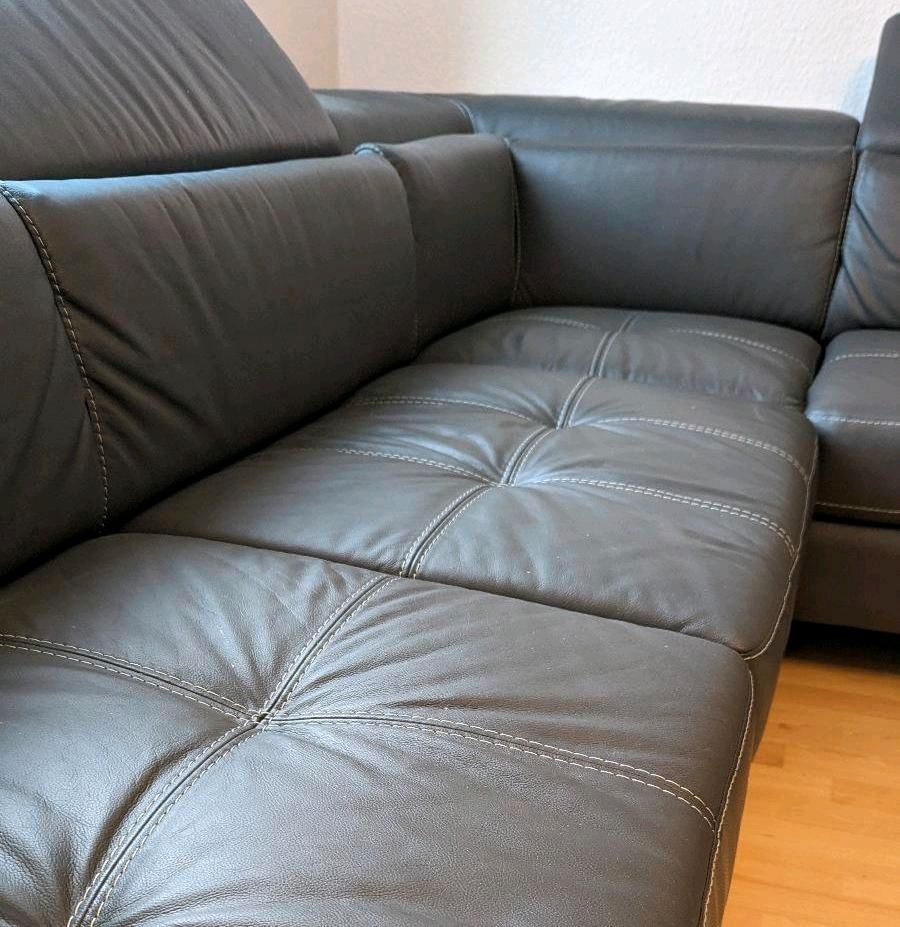 Ledercouch grau Couch Lounge Leder Ecksofa Sofa in Magdeburg