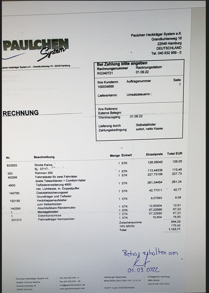 Paulchen Heckträger, Karoq, 2 ebikes, bis 60 KG, bis 70mm Reifen in Klein Offenseth-Sparrieshoop