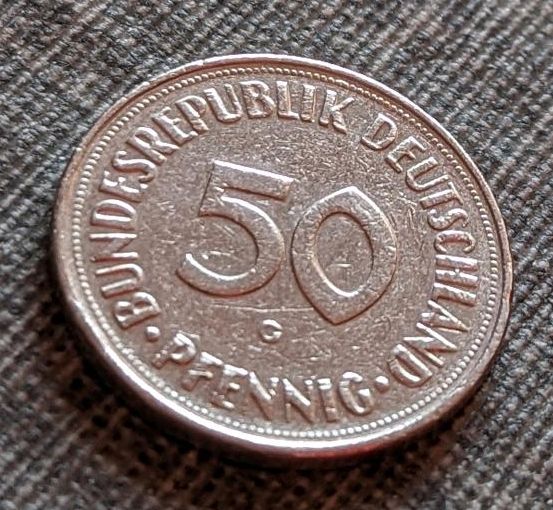 50 Pfennig Münze Bundesrepublik Deutschland 1950 Prägung G in Wiesenthau