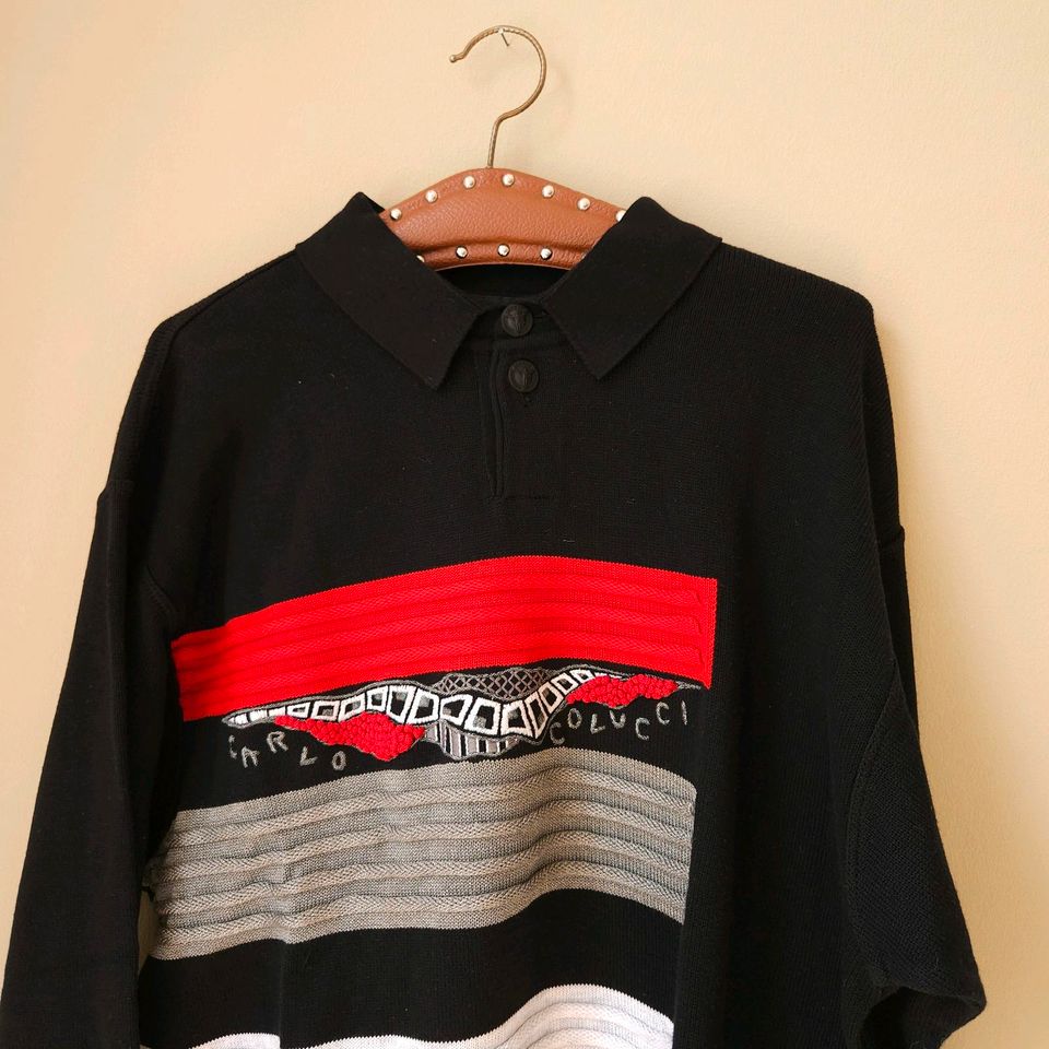 Vintage Carlo Colucci Pullover Sweatshirt Größe 52 L Schwarz rot in Hamburg