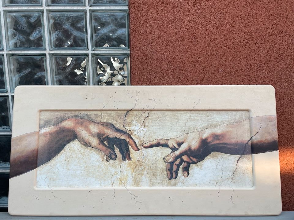 Kunstdruck der Hände von Michelangelos „Die Erschaffung Adams“ in Erbach