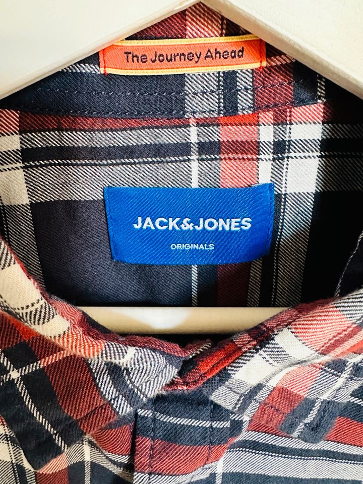 JACK & JONES Hemd Flanell langarm kariert rot/blau/weiß Gr. L in Kerken