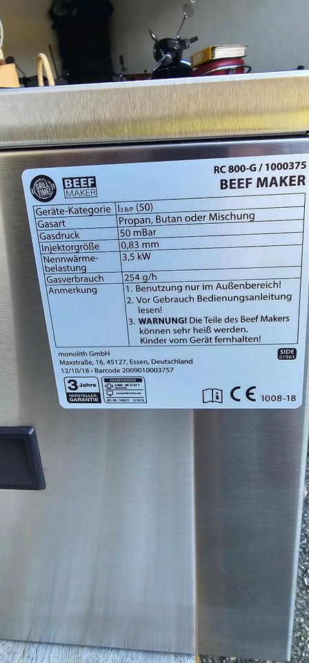 Grill Hochtemperatur Gas von BeefMaker PRO, NEU Edelstahl in Zwiesel