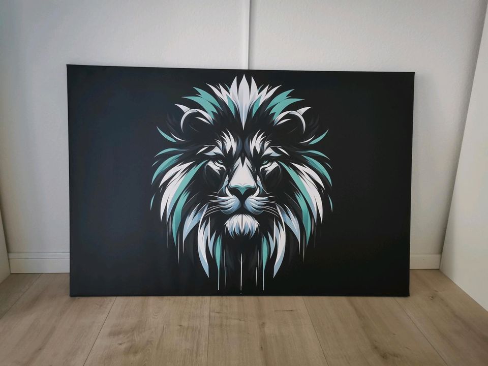 ✅ Leinwandbild Löwe schwarz weiss türkis 120x80cm in Verl