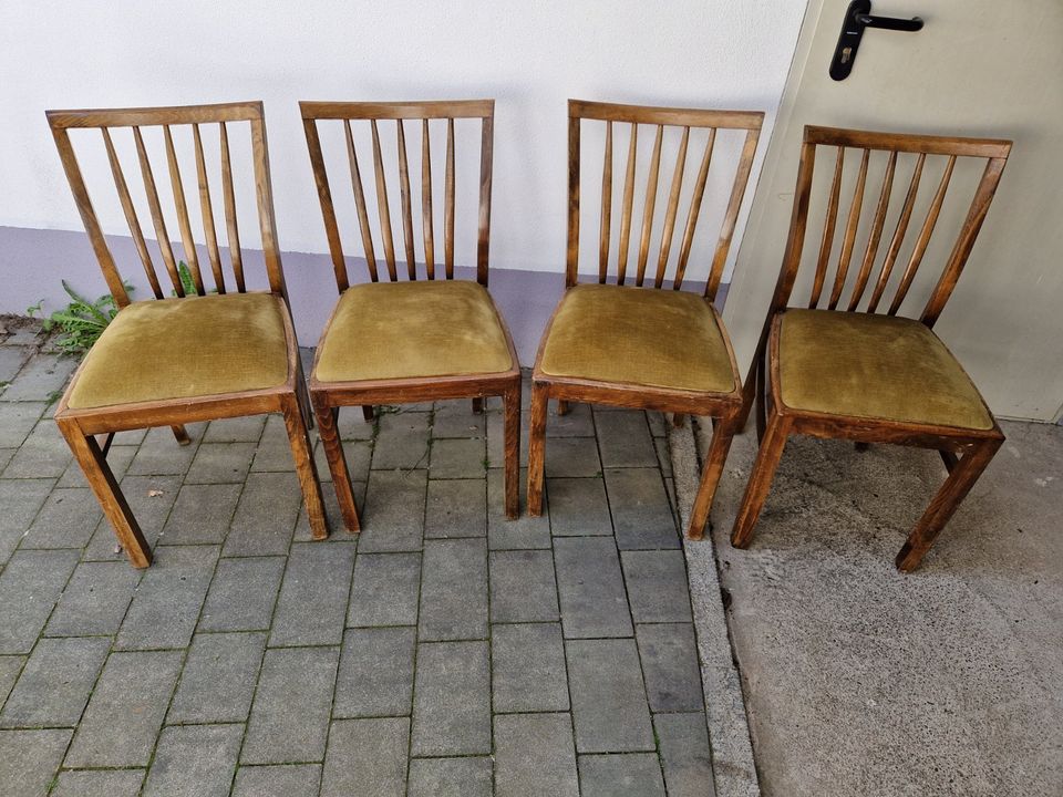 4 Vintage Holzstühle, 50er/60er Stühle mit Polster,Sprossenstühle in Möhrendorf