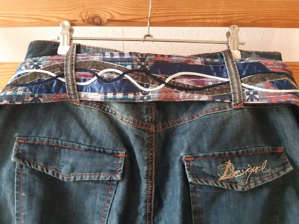 DESIGUAL Jeans Patchwork Haremshosen GÜRTEL Kordeln Glitzer XL in Nusse