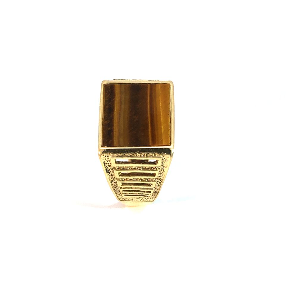 Herrenring Gelbgold 585 / 14 Karat mit Tigerauge Gr. 63 Nr. 5389 in Peine