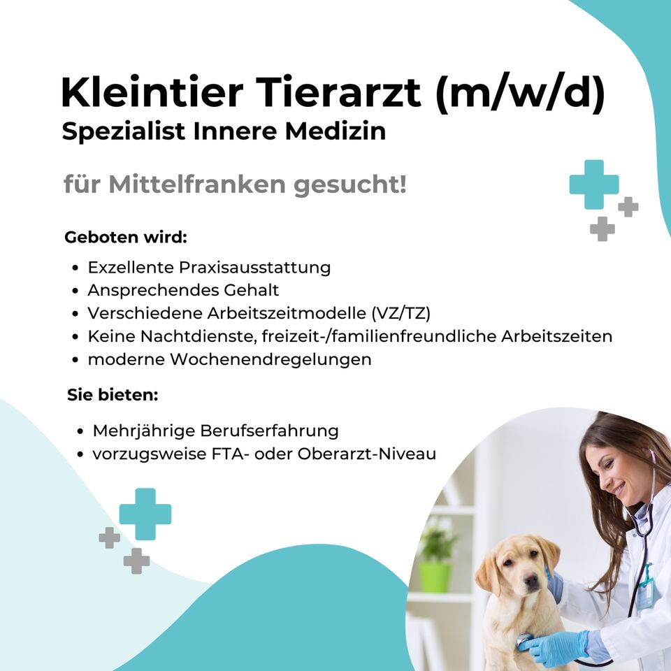 GESUCHT! Tierarzt (m/w/d) Innere Medizin Mittelfranken! in Nürnberg (Mittelfr)