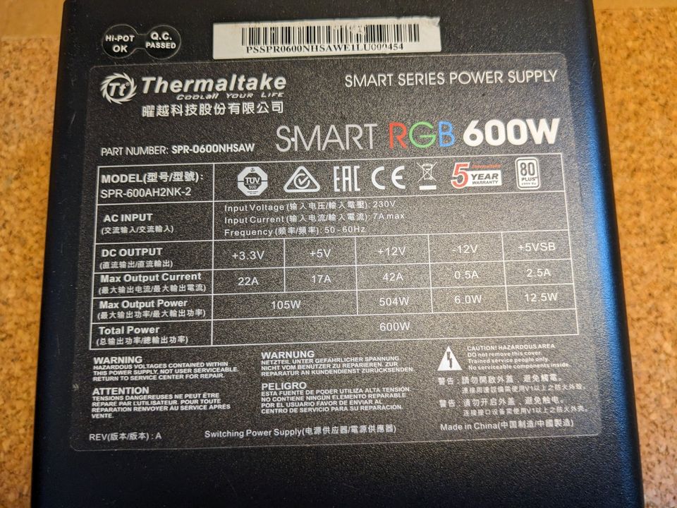 ATX-Netzteil PSU - Thermaltake 600W Smart RGB 80 Plus Non-Modular in Berlin