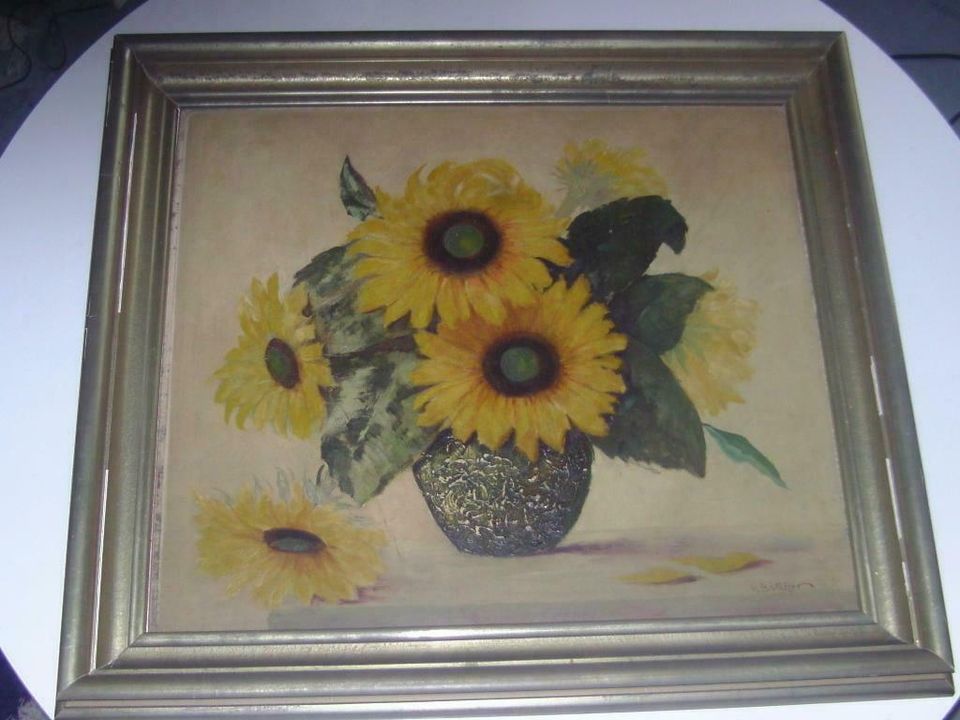 Altes Ölbild, Stillleben Sonnenblumen von K. Böttcher - Vorkriegs in Oststeinbek