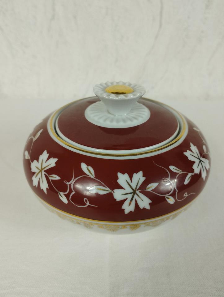 DDR Spechtsbrunn Bonboniere Weinlaub rot/weiß/gold Handgemalt in Hohenstein-Ernstthal