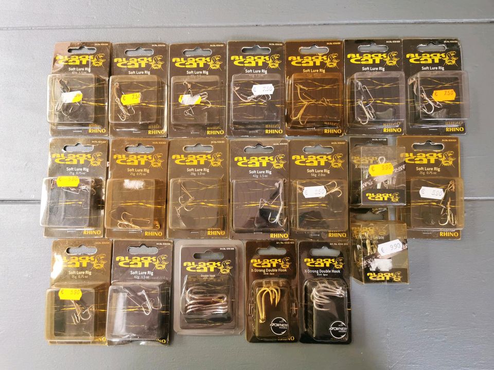 20 Pkg. RHINO BLACK CAT Soft Lure Rigs X-Strong Double Hooks Wels in Bad Bentheim