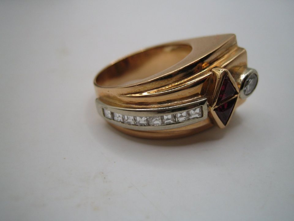 Art Deco Ring 18 Kt 750 Gold Brillant Diamanten Rubine 1940 in