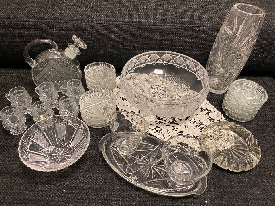 Bleikristall Serie Schalen, Karaffe, Likörgläser, Vase in Brandis
