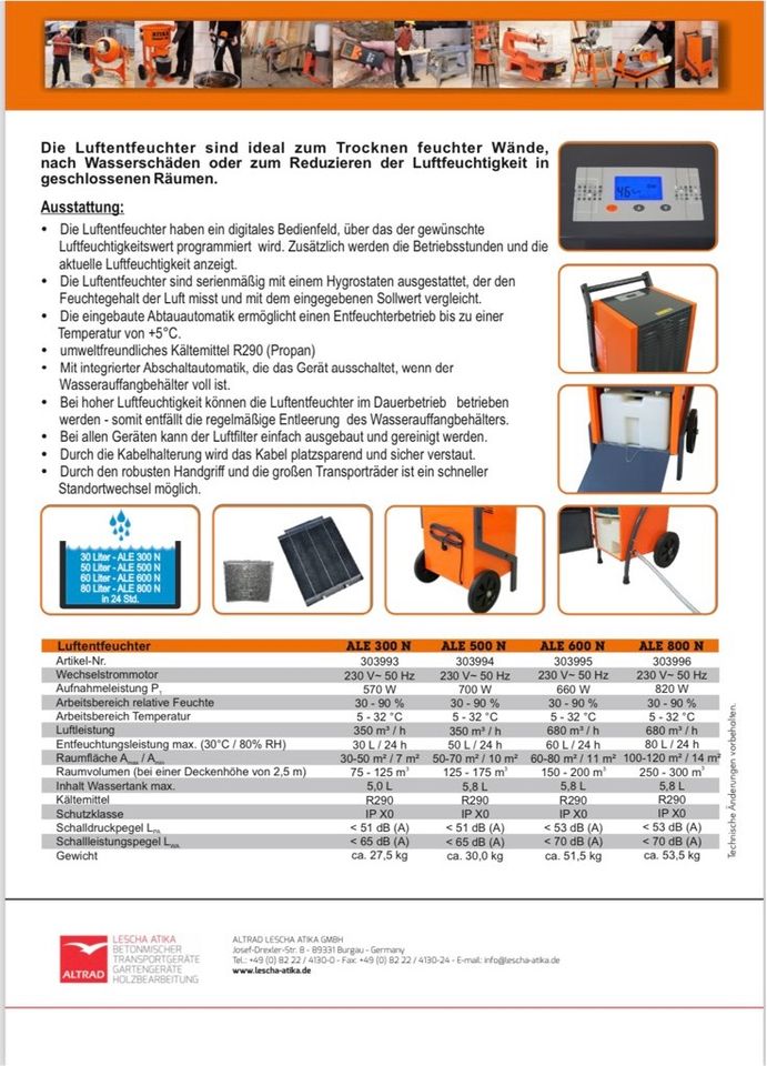 Mietgerät Luftentfeuchter Bautrockner LT800 Vermietung mieten in Freirachdorf