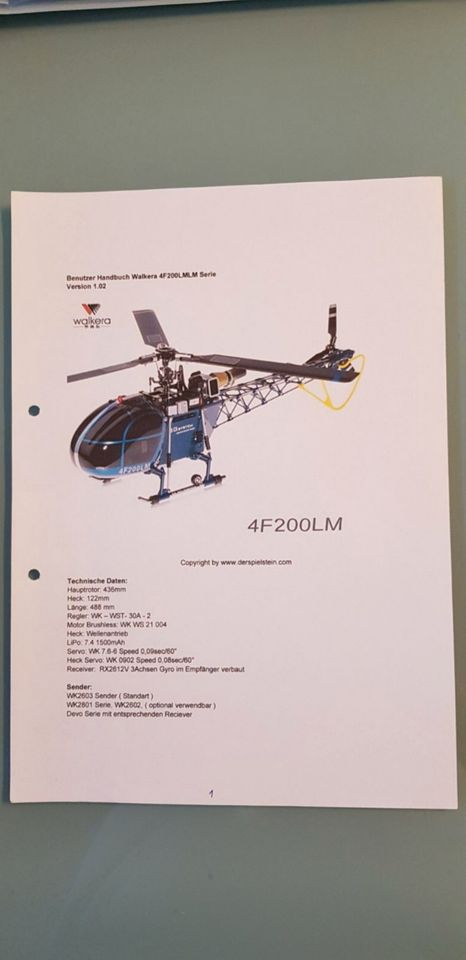 1 RC Helikopter Modell Walkera 4F200LM mit Fernsteuerung WK-2603 in Erfurt