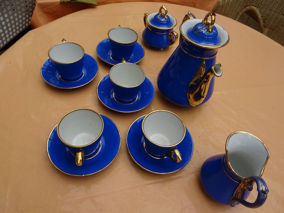 Antikes Kaffeeservie Blau Goldrand Wächtersbach Keramik 1880 in Brachttal
