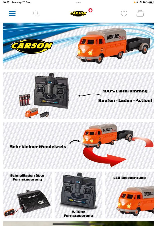 Carson 1:87 RC + FB - VW T1 mit Anhänger , LED Beleuchtung * NEU in Vallendar