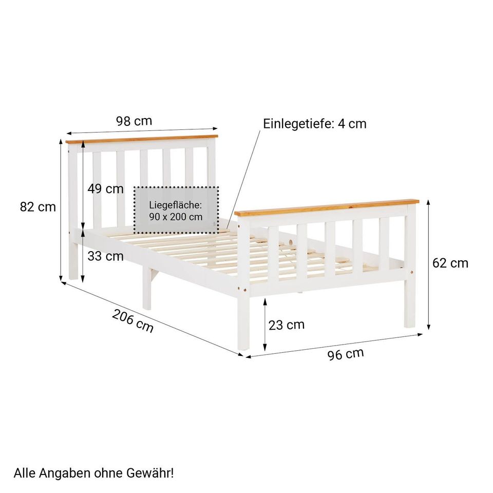 Bett Holzbett Futonbett Kinderbett Holz Weiss 90x200 NEU 055-Fr in Frankfurt am Main