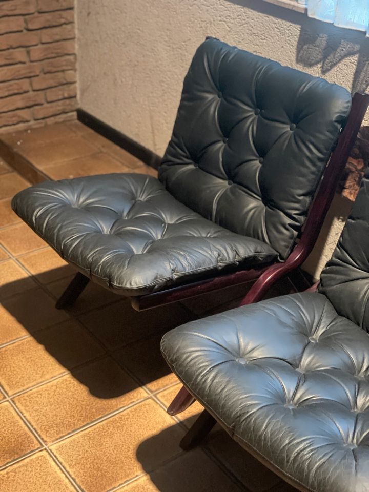 3 Mid Century „UNO Chairs“ -  Ledersessel schwarz v,  Ekornes in Dortmund