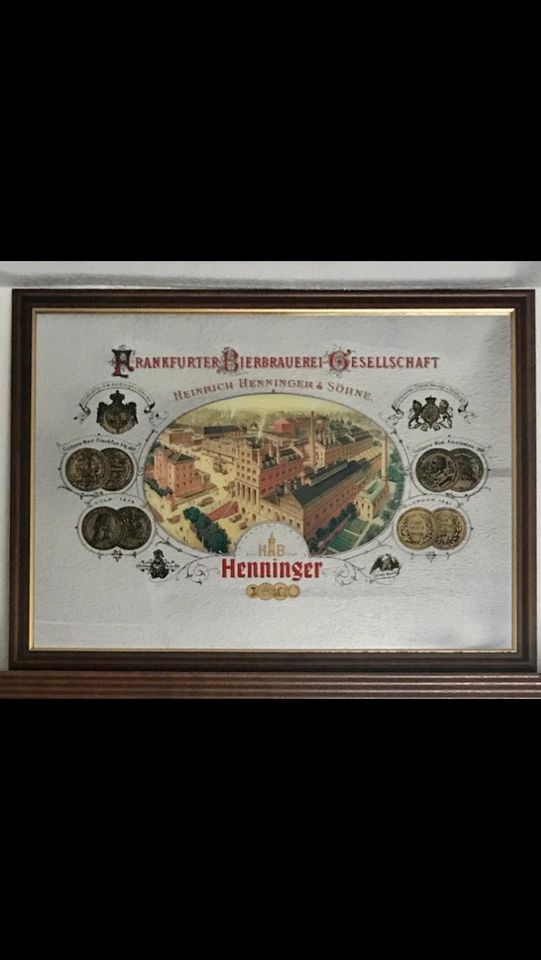 Werbung GlasSpiegel Frankfurter Bierbrauerei Gesellschaft 76x56cm in Lauta