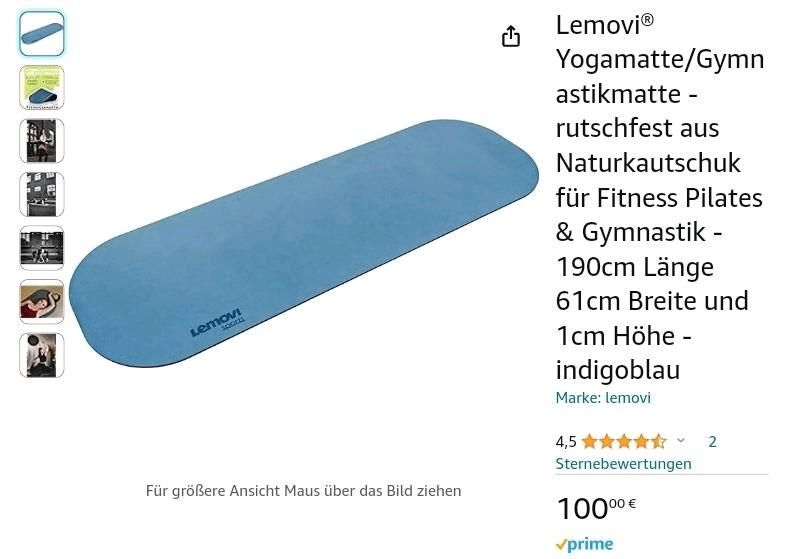 Yogamatte Gymnastik Matte, aus Naturkautschuk für Fitness Pilates in Rabenau