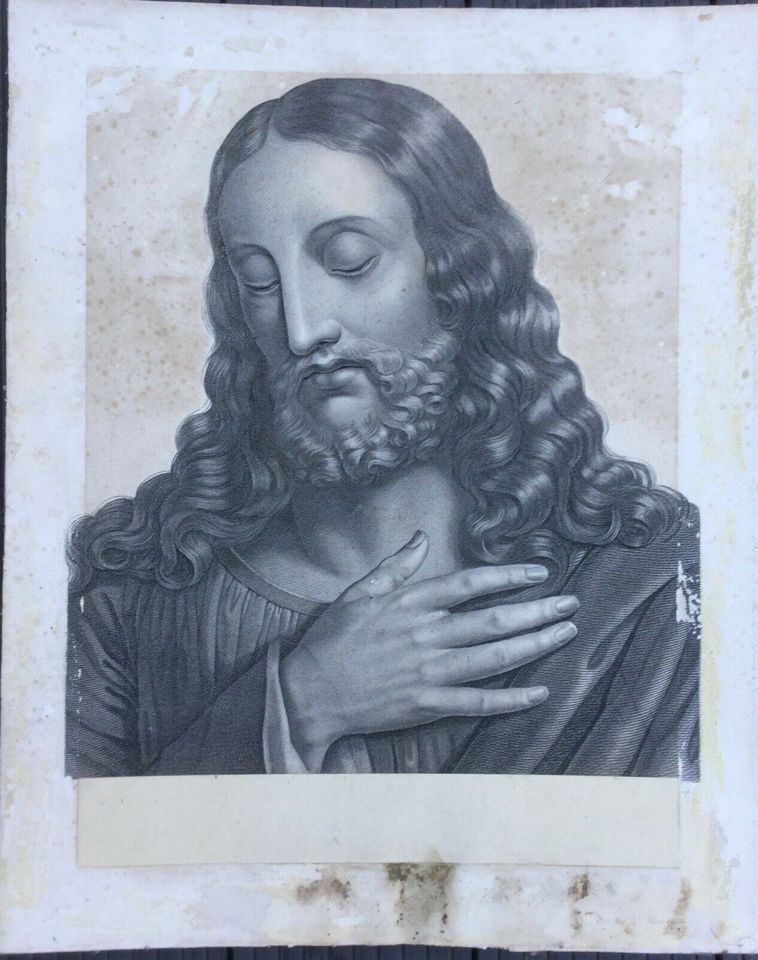 *** Gemälde STAHLSTICH von JESUS um 1880! Größe: 58x46,5cm *** in Remlingen