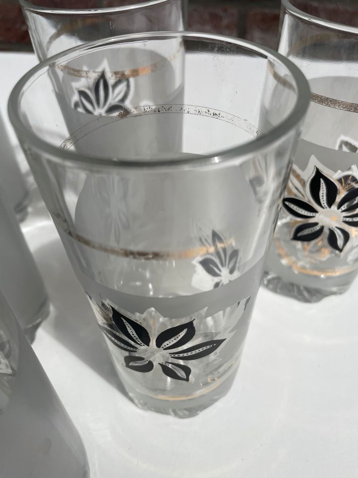 6 Gläser mit Blumen und Goldrand in Kirch Jesar