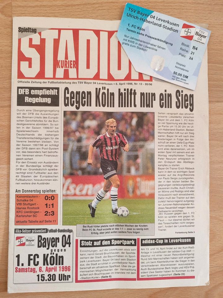 Bayer Leverkusen -  1.FC Köln Programm und Eintrittskarte 1996 in Schneeberg